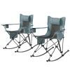 Outsunny Folding Rocking Camping Chairs, Portable Chairs with Headrest, Cooler Bag, Cup Holder, Carry Bag, 2 Pack, Gray